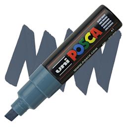 Uni Posca Paint Marker - Slate Grey, Broad Chisel Tip, 8 mm marker and swatch