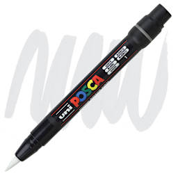 Uni Posca Paint Marker - White, Brush Tip marker and swatch