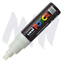 Uni Posca Paint Marker - White, Broad Chisel, 8 mm marker and swatch