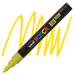 Uni Posca Paint Marker - Yellow, Fine, Bullet Tip, 0.9mm-1.3mm marker and swatch