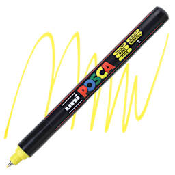 Uni Posca Paint Marker - Yellow, X-Fine Tip, 0.7 mm marker and swatch