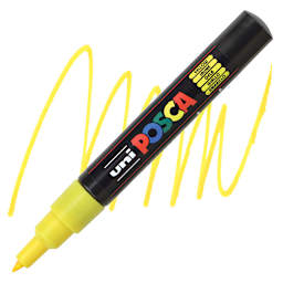 Uni Posca Paint Marker - Yellow, X-Fine, Bullet Tip, 0.7 mm marker and swatch