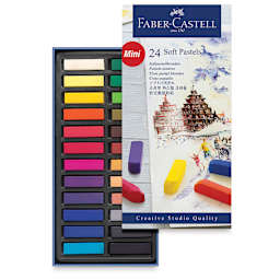 Faber-Castell Goldfaber Studio Soft Pastels - Assorted Colors, Set of 24 (set contents and front of packaging)