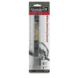 General’s Willow Charcoal Sketching Set - Front of blister package showing charcoal and eraser
