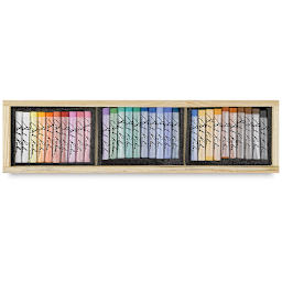 Yarka Pastels - Assorted Colors, Set of 30, pastels shown inside wodden box