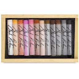 Yarka Pastels - Portrait Colors, Set of 12 shown in open wooden box