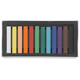Blick Studio Pastels - Assorted Colors, Set of 12. Open tray of pastels in one row.