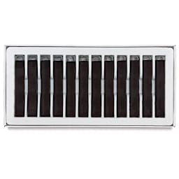 Blick Studio Square Soft Pastels - Carbon Black, Set of 12 pastels shown inside packaging