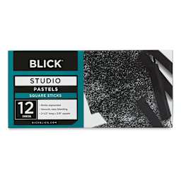 Blick Studio Square Soft Pastels - Carbon Black, Set of 12, front of the packaging