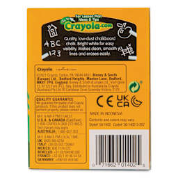 Crayola Anti-Dust Chalk - White, Pack of 144, back of one single pack of 12