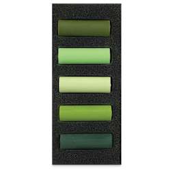 Rembrandt Soft Pastels Set of 5, Lush Greens, Half-Sticks. In package.