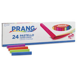 Prang Pastello Chalk Set - Assorted Colors, Square, four sticks of chalk in front of packaging