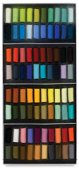 Sennelier Soft Pastels - Set of 80, Assorted Colors, Half Sticks (box open to show contents)