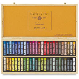 Sennelier Soft Pastels - Set of 50, Assorted Colors, Wood Box (open to show contents)