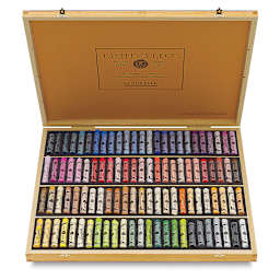 Sennelier Soft Pastels - Set of 100, Portrait Colors, Wood Box (box open showing pastels)