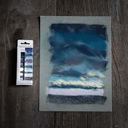Sennelier Soft Pastels - Set of 6, Stormy Sky, Half-Sticks (landscape drawing done with only this set)