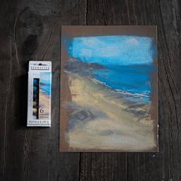 Sennelier Soft Pastels - Set of 6, Seaside, Half-Sticks (seascape drawing using only colors from the set)