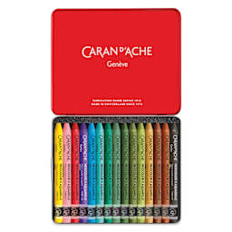 Caran d'Ache Neocolor II Aquarelle Artists' Pastels - Blick Exclusive! Set of 15, Botanical and Earth Tones, open packaging showing contents