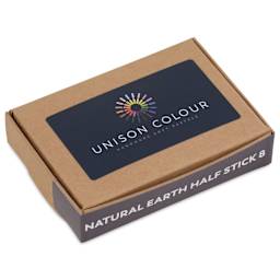 Unison Handmade Pastel Set - Natural Earth Colors, Set of 8, Half Stick (front of packaging, angled-view)