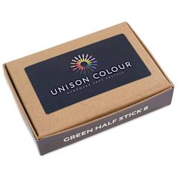 Unison Handmade Pastel Set - Green Colors, Set of 8, Half Stick (front of packaging, angled-view)