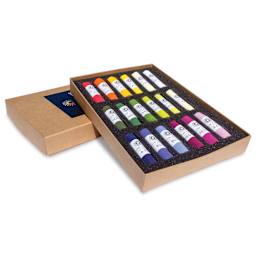 Unison Handmade Pastel Set - Botanical Colors, Set of 18, Full Stick - open and set on lid