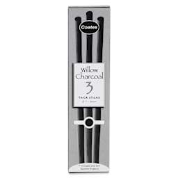 Coates Premium Artist's Willow Charcoal - Thick, Box of 3, in packaging