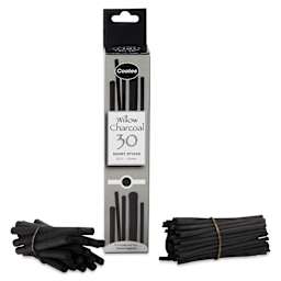 Coates Premium Artist's Willow Charcoal - Assorted, Box of 30, contents with packaging