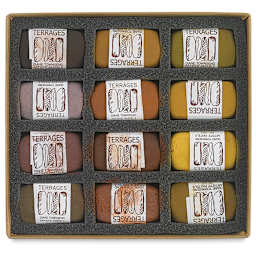 Townsend Terrages Pastel Set of 12 Earth Colors shown in cushioned open box