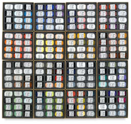 Full Set of 190 Colors of Townsend Terrages Pastel Set shown in 16 cushioned open boxes