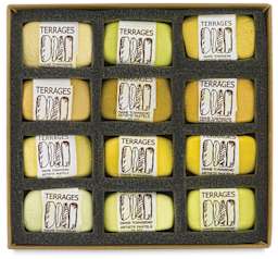 Townsend Terrages Pastel Set of 12 Yellow Colors shown in cushioned open box