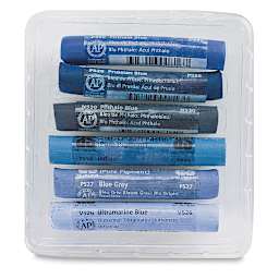 Art Spectrum Artists' Soft Pastels Sets - 6 various Blue pastels shown in storage tray
