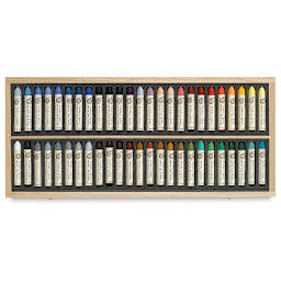 Sennelier Oil Pastel Set - Assorted Colors, Wood Box, Set of 50 (open to show contents)