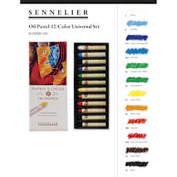 Sennelier Oil Pastel Set - Introductory Colors, Set of 12 - packaging, contents, and color chart