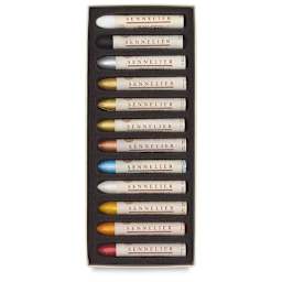 Sennelier Oil Pastel Set - Iridescent Colors, Set of 12 (open to show contents)