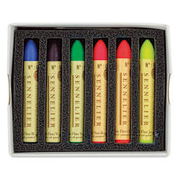 Sennelier Oil Pastels - Fluorescent Colors, Set of 6, pastels shown inside the packaging