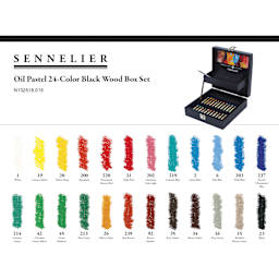 Sennelier Oil Pastels - Wood Box Set of 24, color chart