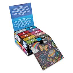 Crayola Washable Sidewalk Super Chalk - Puck Chalk, Set of 10, box lid opened showing color chart