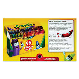 Crayola Crayons - Set of 96, back of package with built-in crayon sharpener