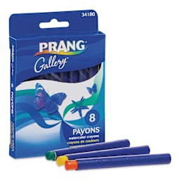 Prang Payons Watercolor Crayons - Set of 8, three crayons laid out in front of the pack