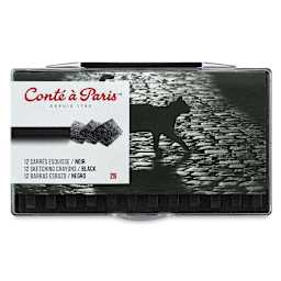 Conté à Paris Sketching Pastel Carrés - Black, 2B, Pkg of 12. Front of package