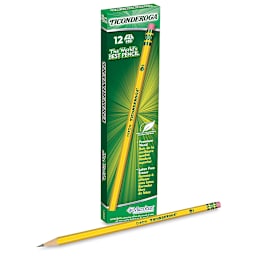 Dixon Ticonderoga Pencils - Unsharpened, Box of 12, and one sharpened pencil out of box