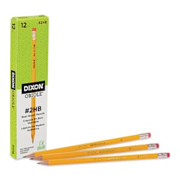 Dixon Oriole No. 2 Pencils - HB, Pkg of 12, three pencils laid out in front of packaging