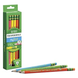 Dixon Ticonderoga My First Tri-Write Neon Pencils - Set of 12, three pencils laid out
