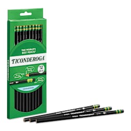Dixon Ticonderoga No. 2 Soft Black Pencils - Matte Black, three single pencils in front of box