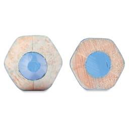 Jolly Superstick Colored Pencil Sets - Cross section of 2 blue pencils showing superior gluing