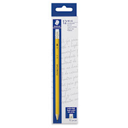 Staedtler Yellow Pencils - Front view of 12pc package of pencils with hang tag