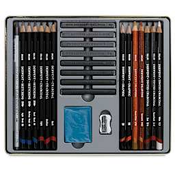 Derwent Sketching Collection - Components of Set of 24 shown in storage tray