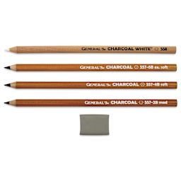 General's Charcoal Pencils - Kit of 5. contents laid out