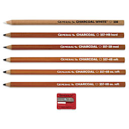 General's Charcoal Pencils - Set of 7, contents laid out