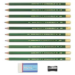 General's Kimberly Graphite Pencils Set - Drawing Pencil Kit, Pkg of 10, contents laid out